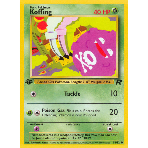 Koffing 58/82 Team Rocket 1st Edition Common Pokemon Card NEAR MINT TCG
