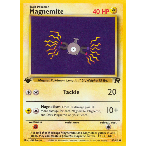 Magnemite 60/82 Team Rocket 1st Edition Common Pokemon Card NEAR MINT TCG