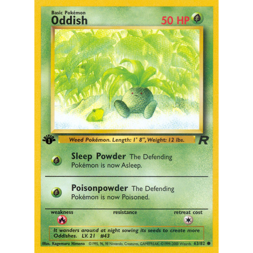 Oddish 63/82 Team Rocket 1st Edition Common Pokemon Card NEAR MINT TCG