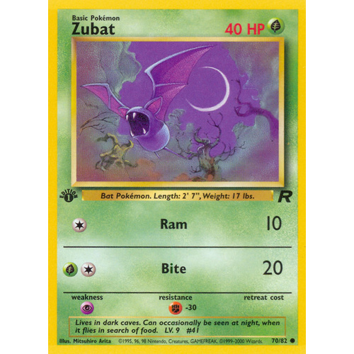 Zubat 70/82 Team Rocket 1st Edition Common Pokemon Card NEAR MINT TCG