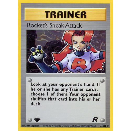 Rocket's Sneak Attack 72/82 Team Rocket 1st Edition Rare Trainer Pokemon Card NEAR MINT TCG