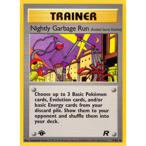 Nightly Garbage Run 77/82 Team Rocket 1st Edition Uncommon Trainer Pokemon Card NEAR MINT TCG