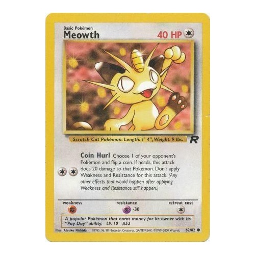 Meowth 62/82 Team Rocket Unlimited Common Pokemon Card NEAR MINT TCG