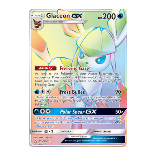 Glaceon GX 159/156 SM Ultra Prism Holo Hyper Rare Full Art Pokemon Card NEAR MINT TCG