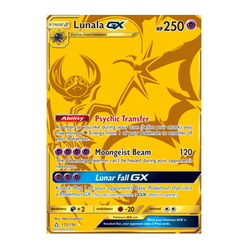 Pokemon Sun Moon Ultra Prism Card: Lunala GX - 172/156 - Gold Secret U -  Recaptured LTD