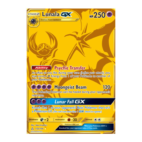 Mavin  PSA 10 GEM MINT Lunala GX Ultra Prism 172/156 Gold Secret Full Art  Pokemon Card