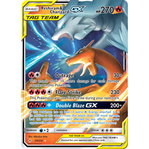 Reshiram & Charizard GX 20/214 SM Unbroken Bonds Holo Ultra Rare Pokemon Card NEAR MINT TCG