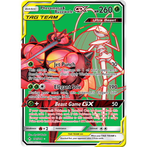 Pheromosa & Buzzwole GX 191/214 SM Unbroken Bonds Holo Ultra Rare Full Art Pokemon Card NEAR MINT TCG