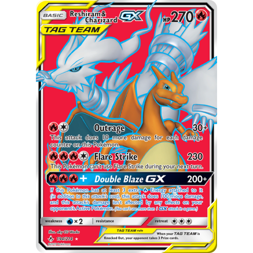 Reshiram & Charizard GX 194/214 SM Unbroken Bonds Holo Ultra Rare Full Art Pokemon Card NEAR MINT TCG