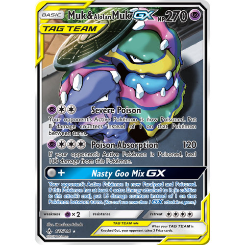 Muk & Alolan Muk GX 197/214 SM Unbroken Bonds Holo Ultra Rare Full Art Pokemon Card NEAR MINT TCG
