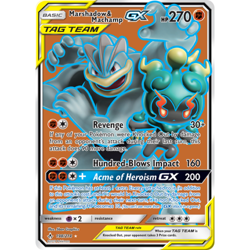 NM FULL ART Pokemon MACHAMP /& MARSHADOW GX Card UNBROKEN BONDS Set 198//214 Tag