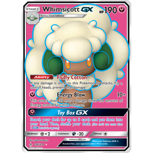 Whimsicott GX 206/214 SM Unbroken Bonds Holo Ultra Rare Full Art Pokemon Card NEAR MINT TCG