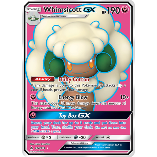 Whimsicott GX 206/214 SM Unbroken Bonds Holo Ultra Rare Full Art Pokemon Card NEAR MINT TCG