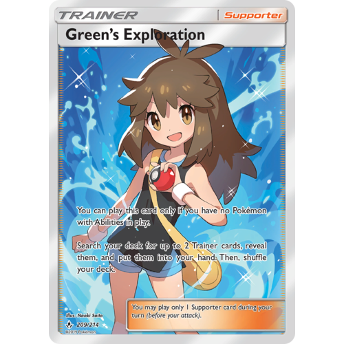 Green's Exploration 209/214 SM Unbroken Bonds Holo Ultra Rare Full Art Pokemon Card NEAR MINT TCG