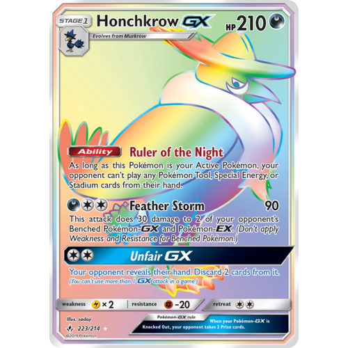 Honchkrow GX 223/214 SM Unbroken Bonds Holo Hyper Rainbow Rare Full Art Pokemon Card NEAR MINT TCG