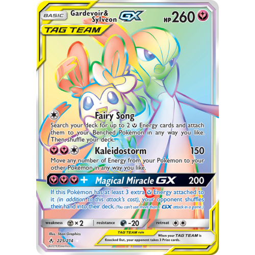 Gardevoir & Sylveon GX 225/214 SM Unbroken Bonds Holo Hyper Rainbow Rare Full Art Pokemon Card NEAR MINT TCG