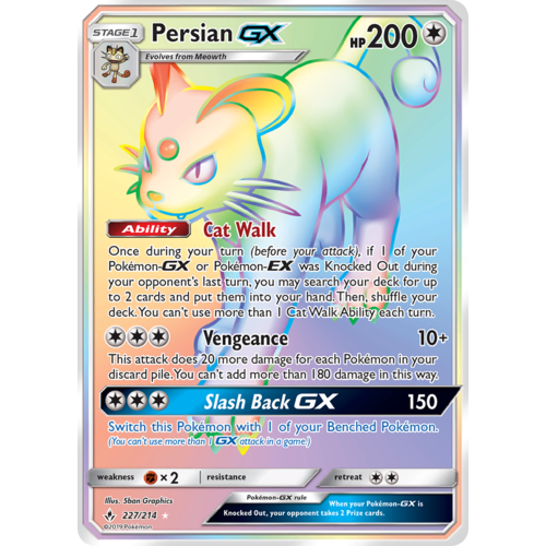 Persian GX 227/214 SM Unbroken Bonds Holo Hyper Rainbow Rare Full Art Pokemon Card NEAR MINT TCG