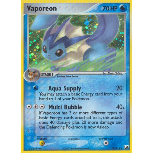Vaporeon 19/115 EX Unseen Forces Holo Rare Pokemon Card NEAR MINT TCG