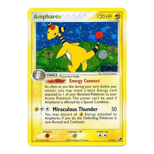 Ampharos 1/115 EX Unseen Forces Reverse Holo Rare Pokemon Card NEAR MINT TCG