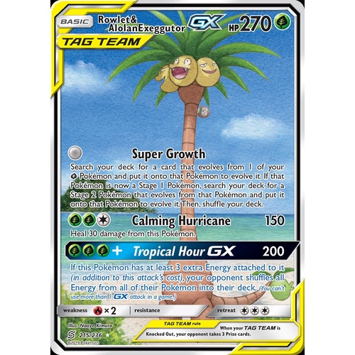 Rowlet & Alolan Exeggutor GX 215/236 SM Unified Minds Holo Full Art Ultra Rare Pokemon Card NEAR MINT TCG