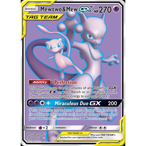 Mewtwo & Mew GX 222/236 SM Unified Minds Holo Full Art Ultra Rare Pokemon Card NEAR MINT TCG