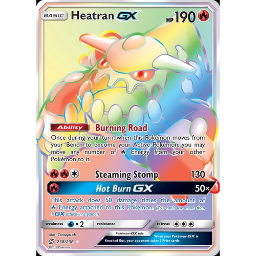 Heatran GX 238/236 SM Unified Minds Holo Full Art Secret Hyper Rainbow Rare Pokemon Card NEAR MINT TCG
