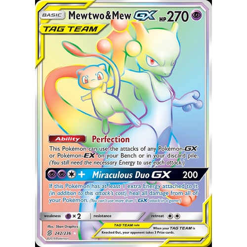 Mewtwo & Mew GX 242/236 SM Unified Minds Holo Full Art Secret Hyper Rainbow Rare Pokemon Card NEAR MINT TCG