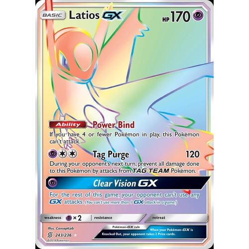 Latios GX 243/236 SM Unified Minds Holo Full Art Secret Hyper Rainbow Rare Pokemon Card NEAR MINT TCG