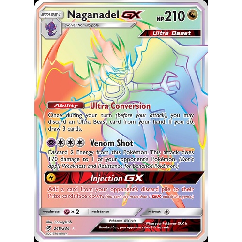 Naganadel GX 249/236 SM Unified Minds Holo Full Art Secret Hyper Rainbow Rare Pokemon Card NEAR MINT TCG