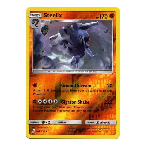 Steelix 104//236 Pokemon TCG Sun /& Moon: Unified Minds Reverse Holo Rare