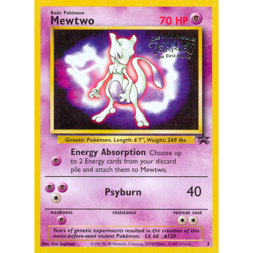 LIGHTLY PLAYED Mewtwo #3 WOTC Black Star Promo Pokemon Card NEAR MINT TCG