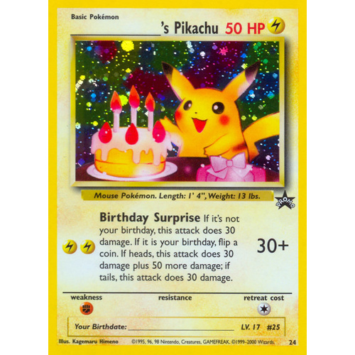 Birthday Pikachu #24 WOTC Holo Black Star Promo Pokemon Card NEAR MINT TCG