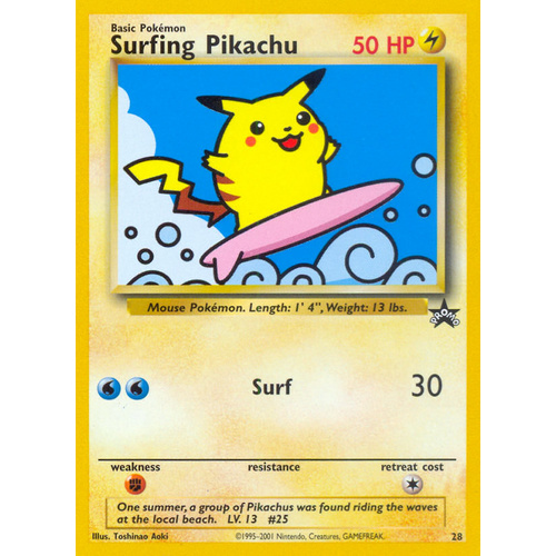 Surfing Pikachu #28 WOTC Black Star Promo Pokemon Card NEAR MINT TCG