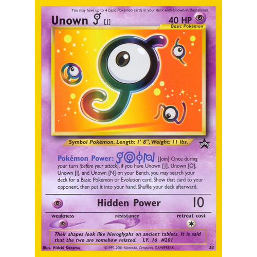 Unown J #38 WOTC Black Star Promo Pokemon Card NEAR MINT TCG